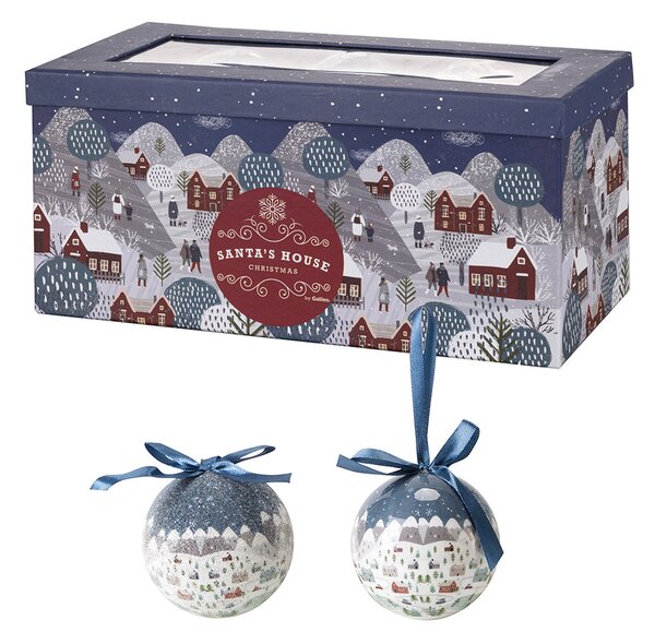 Set 14 Palle di Natale Ø7,5 cm in Polyfoam con Box Bianco e Blu