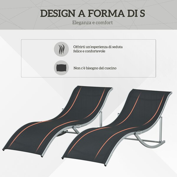 Outsunny Set 2 Sdraio da Giardino Pieghevoli in Alluminio e Texteline, 61x165x63 cm, Nero | Aosom Italy