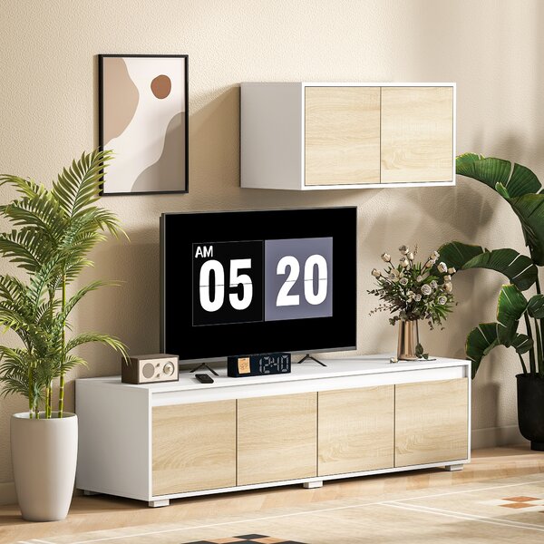 HOMCOM Set 2 Pezzi in Truciolato, Mobile TV max 70" 160x39x43 cm e Mobile Multiuso a Parete 80x35x40 cm