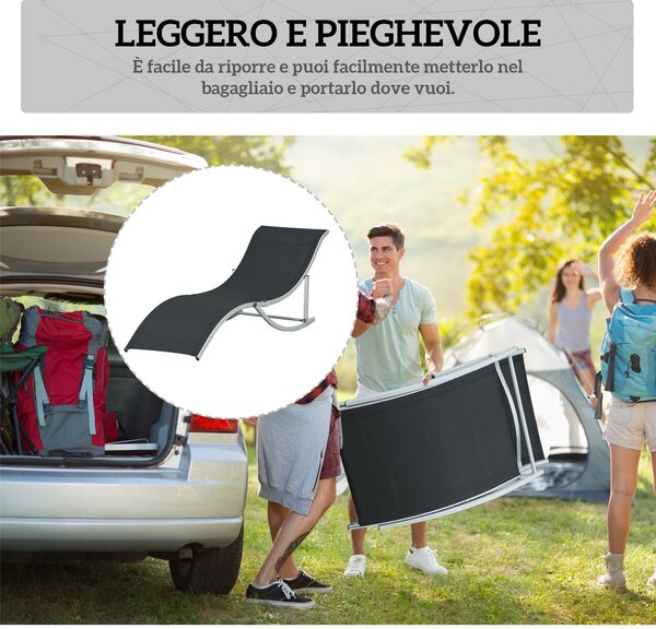 Outsunny Set 2 Sdraio da Giardino Pieghevoli in Alluminio e Texteline, 61x165x63 cm, Nero | Aosom Italy