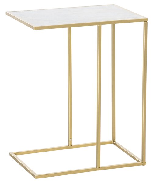 Tavolino da Soggiorno 48x30,5x61 cm in Metallo Piano Effetto Marmo Bianco e Oro