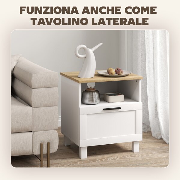 HOMCOM Comodino Moderno Minimal con Cassetto e Ripiano Aperto, in Legno, 45x38x50 cm, Bianco e color Legno | Aosom Italy