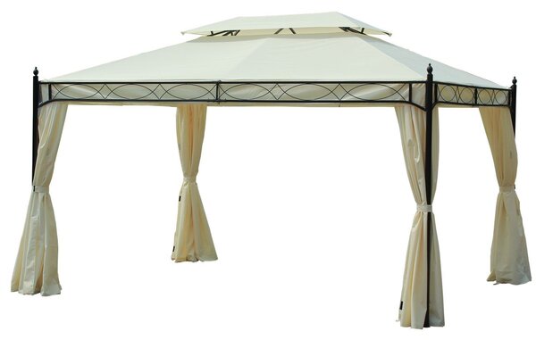 Gazebo da Giardino 3x4m in Acciaio Teli Laterali e Doppio Tetto Crema
