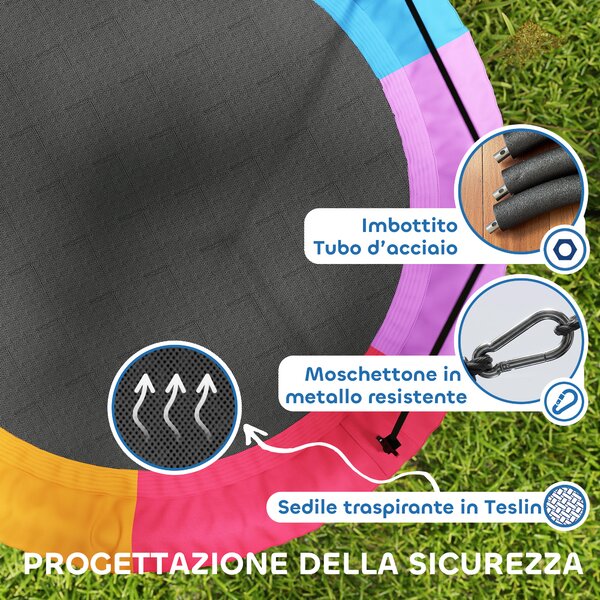 AIYAPLAY Altalena Nido per Bambini 3-8 Anni con Corde e Cinghie, in PE e Tessuto Oxford, 120x120x180 cm, Multicolore | Aosom Italy