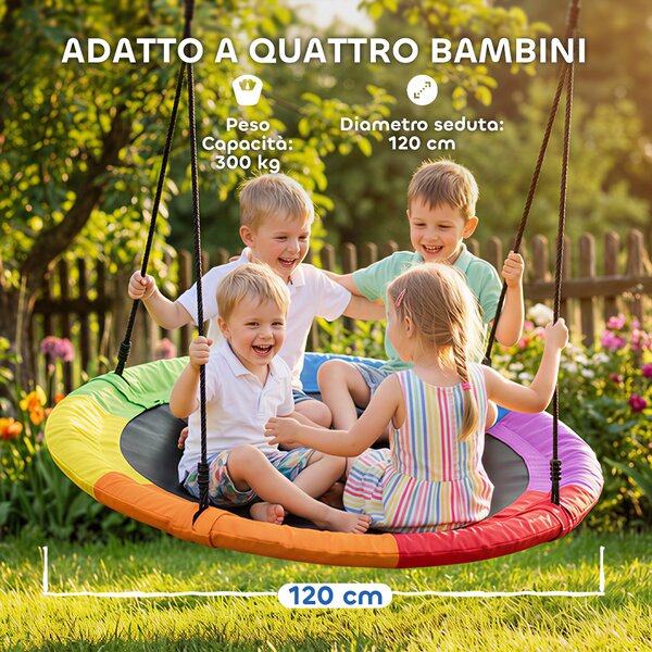 AIYAPLAY Altalena Nido per Bambini 3-8 Anni con Corde e Cinghie, in PE e Tessuto Oxford, 120x120x180 cm, Multicolore | Aosom Italy