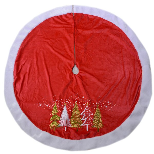 Copri base Albero di Natale in Tessuto con alberi rosso cm Ø120