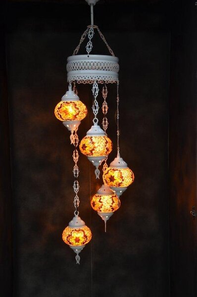 Lampada a sospensione multicolore marrone mosaico di vetro 5 sfere turca orientale bianco crema lampada da soffitto marocchina