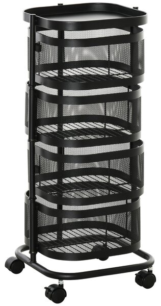 Carrello Portavivande da Cucina 4 Cestelli 1 Ripiano 33x33x77 cm con Ruote in Acciaio Nero