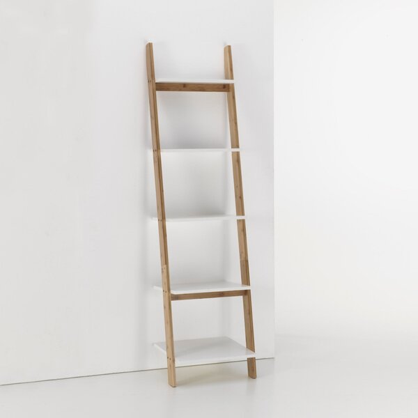 Scaffale 5 Ripiani da Soggiorno 43x37x164 cm in Bambù TFT Memphis Bianco e Bambù