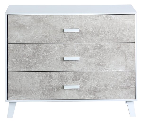 Comò 3 Cassetti 90x40x75 cm in Pannello Truciolare Bianco/Cemento