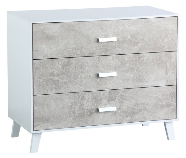 Comò 3 Cassetti 90x40x75 cm in Pannello Truciolare Bianco/Cemento