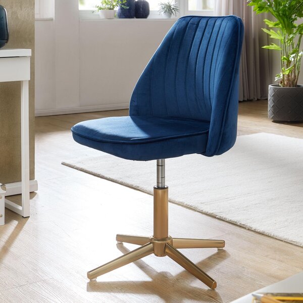 Sedia da scrittura design in velluto blu scuro sedia girevole con schienale | Wohnling