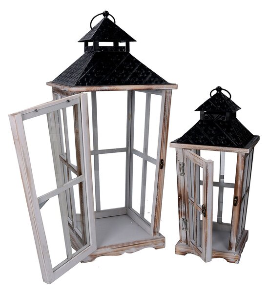 Set 2 Lanterne in Legno sbiancato rettangolare