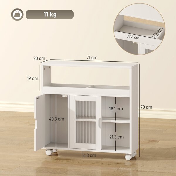 HOMCOM Mobile Bagno con Ruote, Ripiano Regolabile, Porta Scorrevole in Vetro Temperato, Bianco | Aosom Italy