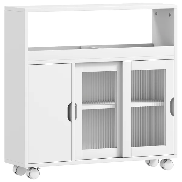 HOMCOM Mobile Bagno con Ruote, Ripiano Regolabile, Porta Scorrevole in Vetro Temperato, Bianco | Aosom Italy