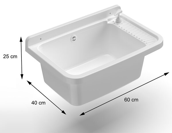 Lavatoio 60x40x25 cm Pilozzo a Parete con Dispenser in Resina Bianco