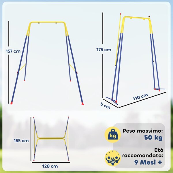AIYAPLAY Struttura per Altalena Altalena da Giardino in Acciaio Anti-UV, Grigio | Aosom Italy