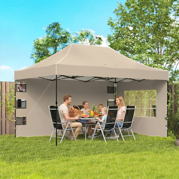 Outsunny Gazebo 3x4.3m, UPF50+ Tetto, Pareti, Borsa Ruote, Tenda Giardino, Marrone Sabbia | Aosom Italy