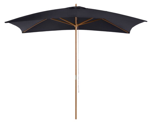 Ombrellone da Giardino 2x3 m Palo Ø38 mm Rettangolare in Legno e Poliestere Nero