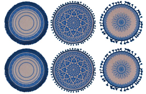 Set 6 Tovagliette Ø38 cm in Juta VdE Tivoli 1996 Blue Blu e Beige