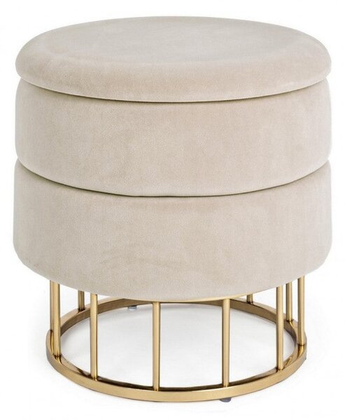 Sgabello Contenitore Pavlina Beige Imbottito in Tessuto effetto Velluto