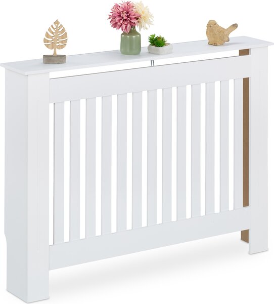Copritermo Relaxdays in stile rustico, HBT 83x112x19 cm, per radiatori vintage, mensola di copertura per radiatori, MDF, bianco