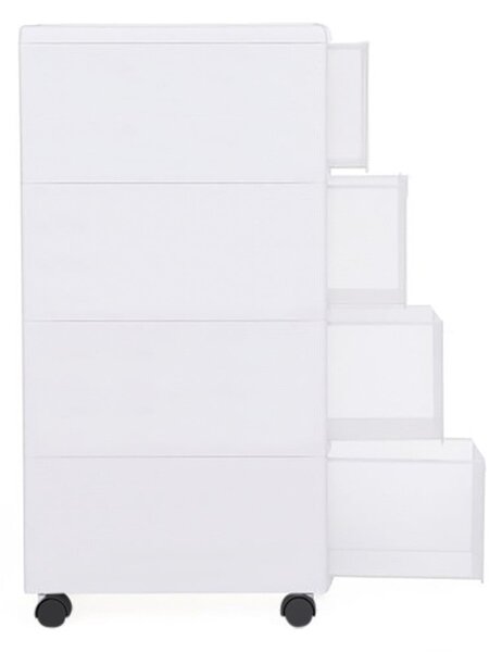 Carrello Stretto Multiuso 4 Cassetti Salvaspazio con Ruote in Plastica Bianco