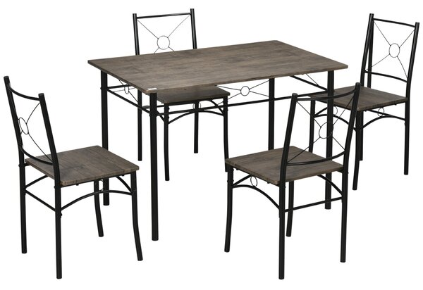 Tavolo da Pranzo con 4 Sedie in MDF e Metallo Marrone e Nero