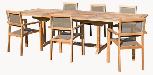 Set da pranzo da giardino in legno di teak Fun con foro per ombrellone, set da 7