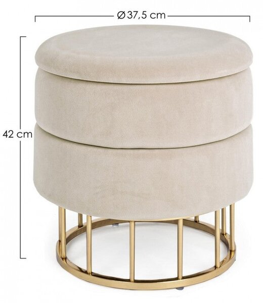Sgabello Contenitore Pavlina Beige Imbottito in Tessuto effetto Velluto