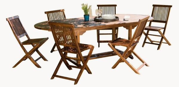 Set da pranzo da giardino in legno di teak Maeva, set da 7