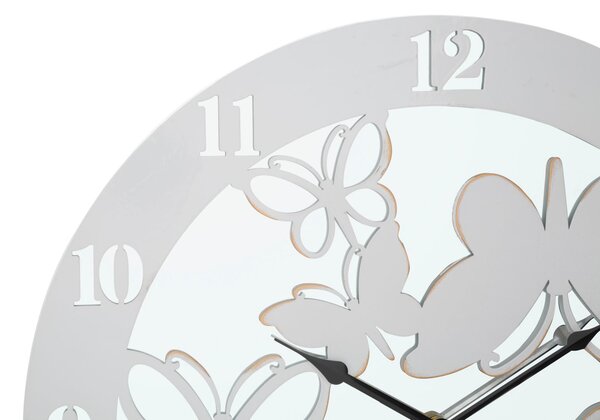 Orologio da Muro Bianco Butterfly Ø55x4,5 cm in Ferro MDF e Specchio Bianco