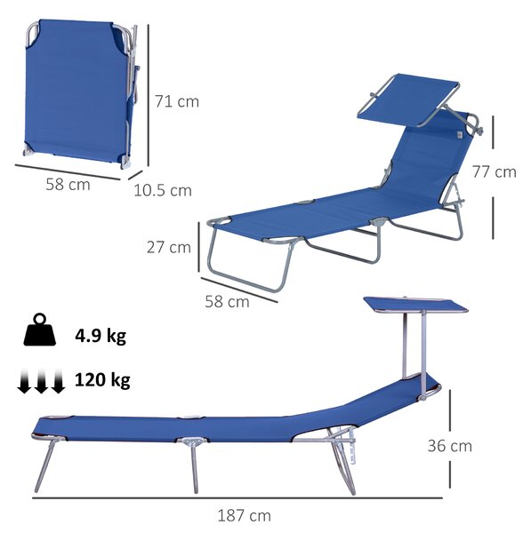 Outsunny Lettino Prendisole da Giardino, Sdraio Pieghevole e Regolabile con Tettuccio in Tessuto Blu, 187x58x36cm|Aosom