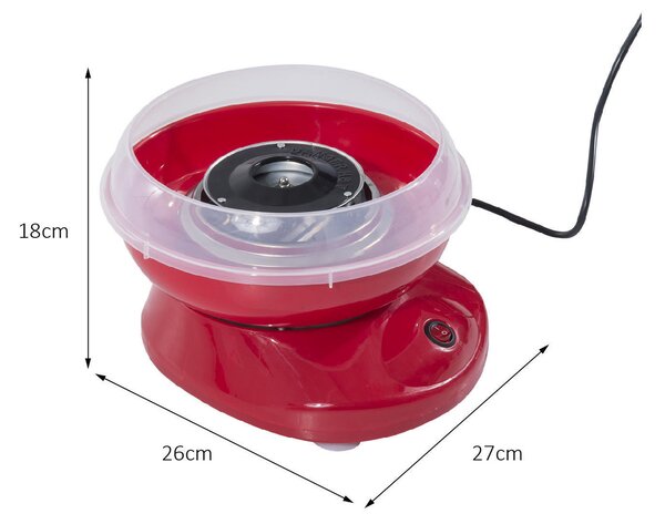 HOMCOM Macchina per Zucchero Filato in PP, Acciaio Inox e Alluminio 450W 27 x 26 x 18cm Rosso