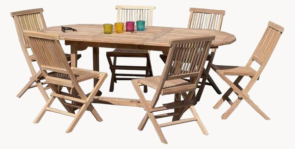 Set da pranzo da giardino in legno di teak Fun con foro per ombrellone, set da 7