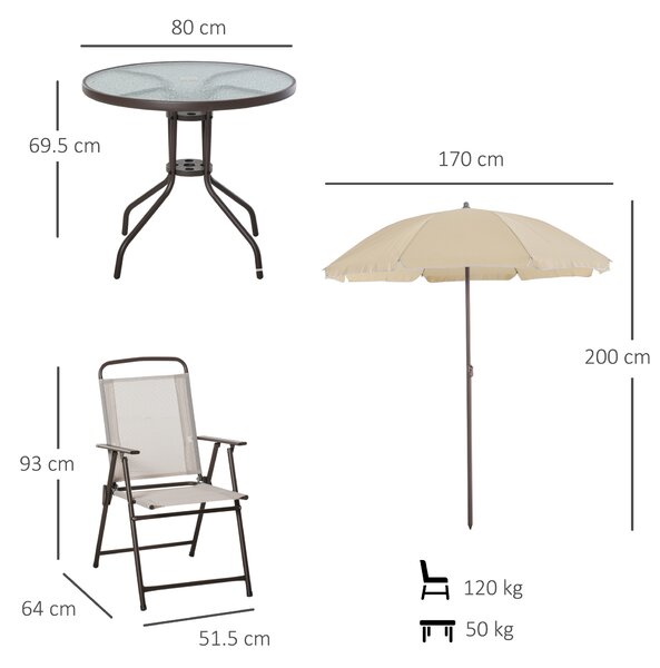 Outsunny Set 6 Mobili da Giardino con Tavolo, Sedia pieghevole e Ombrellone, in Tubi d'Acciaio, Crema | Aosom Italy