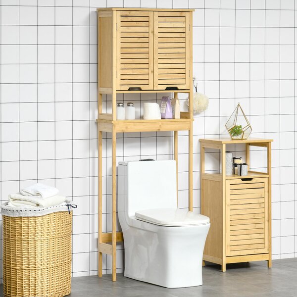 Mobile Sopra WC Salvaspazio 60x23x173 cm in MDF e Bambù Naturale