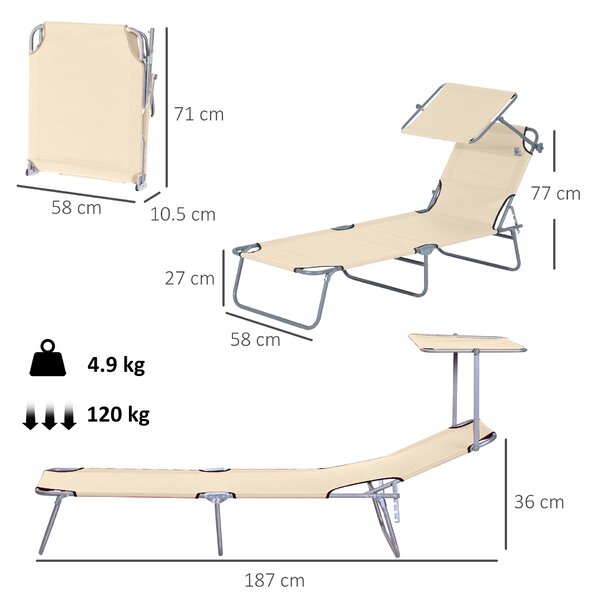 Outsunny Sdraio da Giardino Pieghevole con Tettuccio Regolabile e Schienale Reclinabile a 4 Livelli, Beige