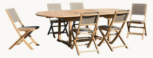 Set da pranzo da giardino in legno di teak Fun con foro per ombrellone, set da 7