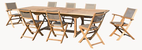 Set da pranzo da giardino in legno di teak con foro per ombrellone Fun, set da 9