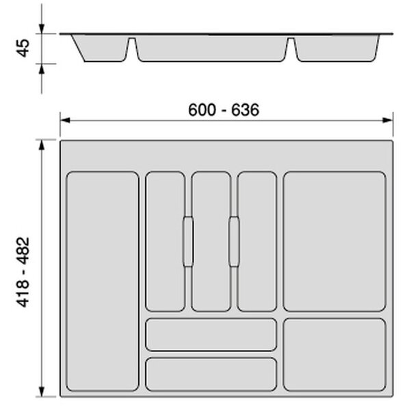 Portaposate per Cassetti 70 cm in Plastica Emuca Optima Grigio