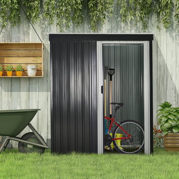 Casetta Box da Giardino in Lamiera per Deposito Attrezzi 163x89x182 cm Nero