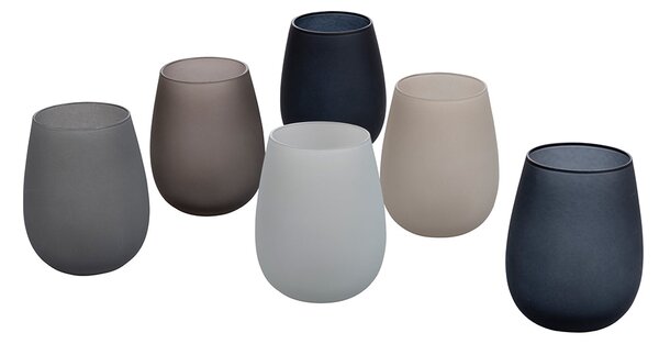 Set 6 Bicchieri Acqua Effetto Frosted Happy Hour Stones in Vetro VdE Tivoli 1996 Grigio