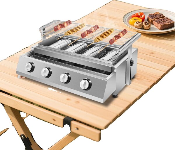 Barbecue a gas, acciaio inossidabile di alta qualità, regolabile in altezza, compatibile con GPL, 4 tubi di riscaldamento, peso 9 kg