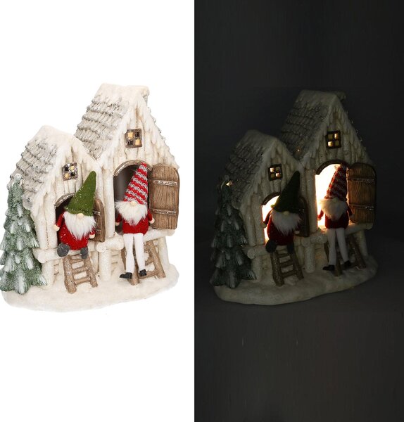 Casetta in Resina bianco con Led e gnomi cm 40x23xh44