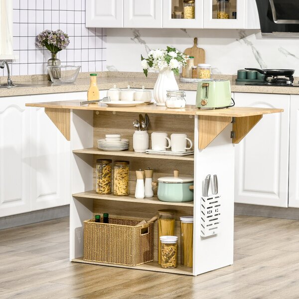 Isola Cucina 3 Ripiani 140x55x91 cm in Legno e Truciolato Bianco