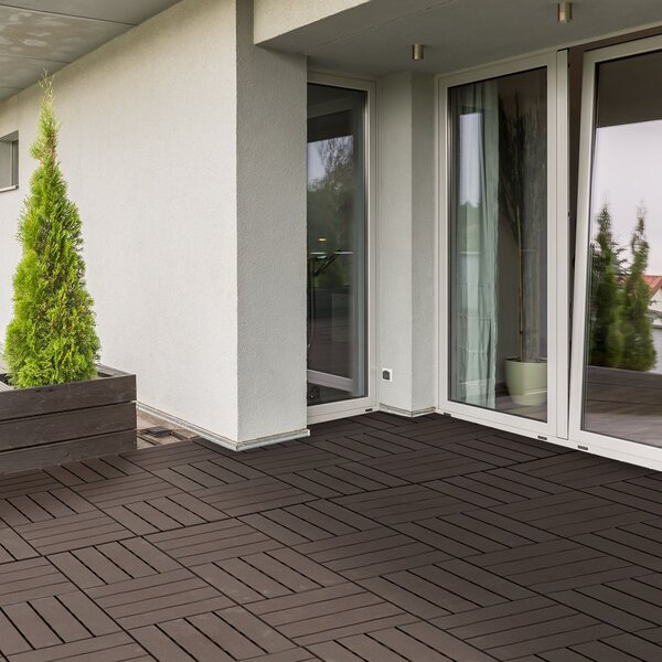 Set 9 Mattonelle a Incasto Effetto Legno 30x30x2 cm Deck Marrone