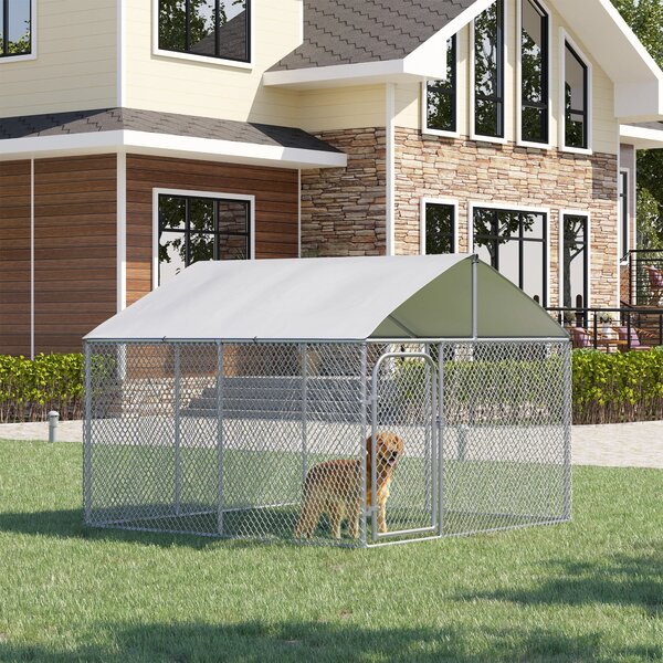 Recinto per Animali Cani Cuccioli 230x230x175 cm in Tubo Zincato con Copertura Argento