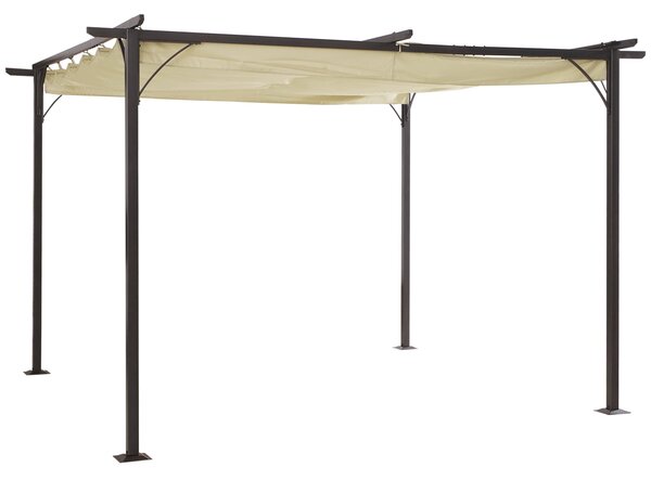 Pergola da Giardino Retraibile 3,5x3,5x2,3 m Nera e Beige