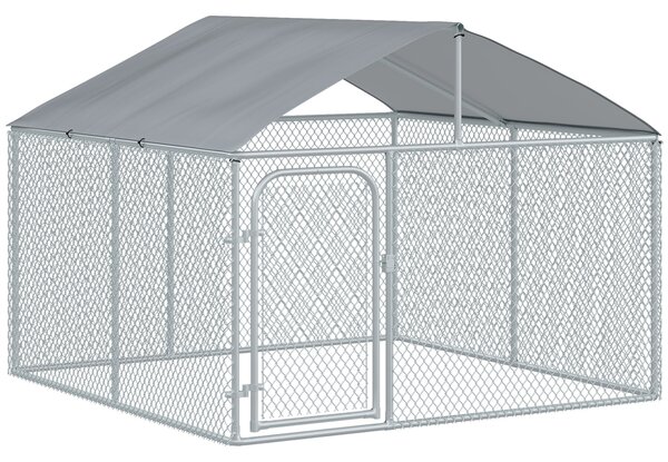 Recinto per Animali Cani Cuccioli 230x230x175 cm in Tubo Zincato con Copertura Argento